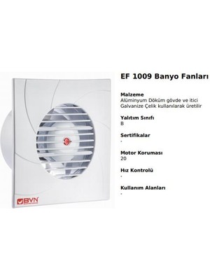Bahçıvan Mutfak Banyo Wc Ortam Havalandırma Fanı Debi 100 M3/h Tasarruflu Estetik Fan Ef 1009 Agmair Agm Hava