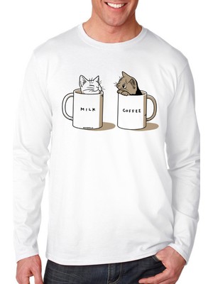 Rock&Roll Sütlü ve Sade Bisiklet Yaka Beyaz Uzun Kollu Penye Erkek T-Shirt