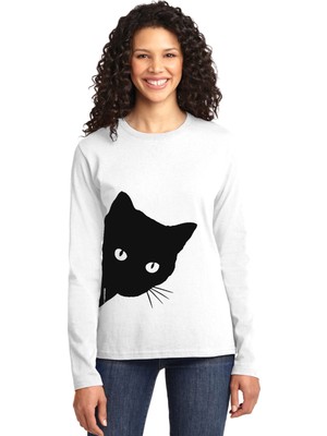 Rock&Roll Meraklı Bisiklet Yaka Beyaz Uzun Kollu Penye Kadın T-Shirt