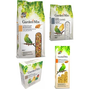Garden Mix  Muhabbet Kuşu Bakım Seti 4’lü Ballı Kuş Yemi 1 kg - Gaga Taşı-Ballı Kuş Krakeri-Kuş Kumu