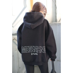Mad Girls Siyah Baskılı Oversize Sweatshirt MG1287