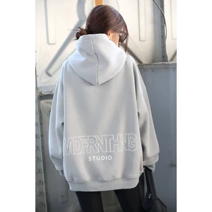 Mad Girls Boyalı Gri Baskılı Oversize Sweatshirt MG1287