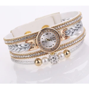 Duoya D249 Dokuma Bükülmüş Inciler Yuvarlak Analog Kuvars Bilek Bilezik Bayanlar Için Watch (Beyaz) (Yurt Dışından)