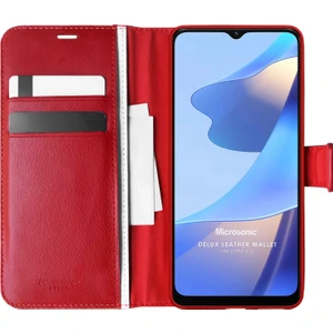 Oppo A16 Kılıf Delux Leather Wallet Kırmızı