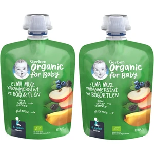 Organik Elma Muz Yabanmersin Böğürtlen Püresi 90 gr x 2 Adet