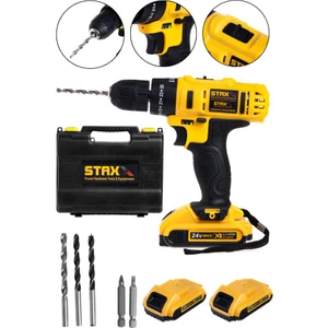 Staxx Power American Type Metal Dişli Darbeli Şarjlı Matkap Vidalama Çift Samsung Bataryalı 24 V 5 Ah + 5 Ad Set