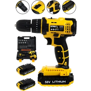 Staxx Power Samsung Çift Batarya Metal Dişli Darbeli Şarjlı Matkap Vidalama  Set 58 V + 24 Parça Usta Seti 5800 W