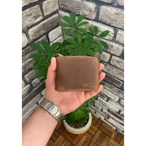 Antik Taba Fermuarlı Yatay Mini Deri Cüzdan