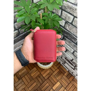 Fermuarlı Kırmızı Deri Mini Cüzdan