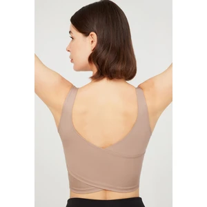 Los Ojos Bej Hafif Destekli Sırt Detaylı Kaplı Crop Top Spor Büstiyer