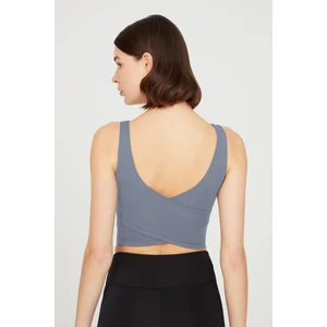 Los Ojos Antrasit Hafif Destekli Sırt Detaylı Kaplı Crop Top Spor Büstiyer