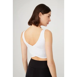 Los Ojos Beyaz Hafif Destekli Sırt Detaylı Kaplı Crop Top Spor Büstiyer
