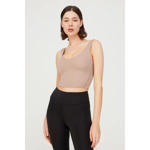Los Ojos Bej V Yaka Hafif Destekli Kaplı Spor Sütyeni Vneck