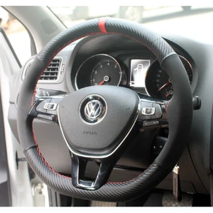 Gürler Oto Aksesuar Vw Golf 7 Dikmeli Direksiyon Kılıfı Carbon Alkantra Kırmızı Yüzük