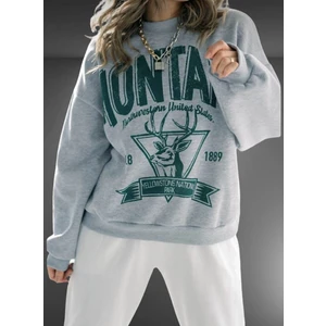 Amor Woman Montana Göğüs Baskılı Dünya Trendi Yuvarlak Yaka Kadın Pamuk Dokuma Sweatshirt