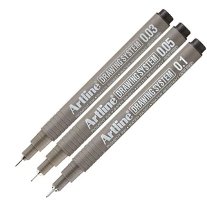 Teknik Çizim Kalemi 0.03 - 0.05 - 0.1 mm Siyah 3 Lü Set Artline Drawing Teknik Çizim Kalemi