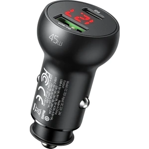 CC-7030 45W 1xtype-C 1xusb Girişli Dijital Göstergeli Araç Çakmak Şarjı-Siyah