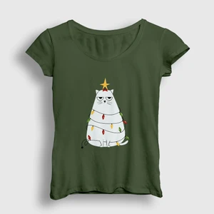 Kadın Haki Huysuz Kedi Yılbaşı T-Shirt