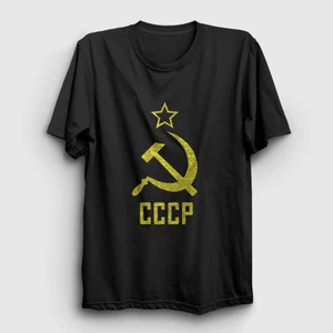 Unisex Siyah Logo CCCP Sovyetler Birliği T-Shirt