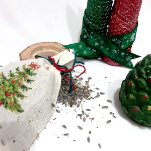 Frig Lavanta Tasarım Hediyelik Yılbaşı Kırmızı Yeşil Petek Mum Set