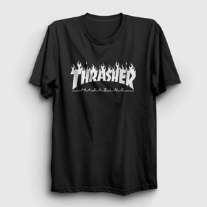 Unisex Siyah Logo V6 Thrasher T-Shirt