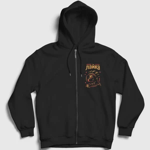 Unisex Siyah Layka CCCP Sovyetler Birliği Fermuarlı Kapüşonlu Sweatshirt
