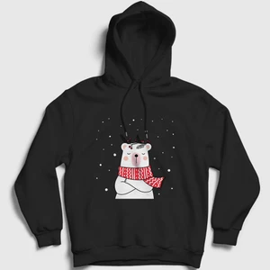 Unisex Siyah Polar Bear Kutup Ayısı Yılbaşı Kapüşonlu Sweatshirt
