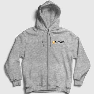 Unisex Gri Btc Bitcoin Fermuarlı Kapüşonlu Sweatshirt