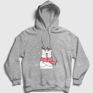 Unisex Gri Polar Bear Kutup Ayısı Yılbaşı Kapüşonlu Sweatshirt