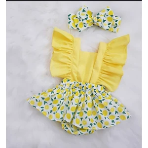 Baby Puff Kız Bebek Limon Fırfır Salopet &bandana Se