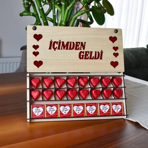 Sweet Boxs Içimden Geldi Temalı Ahşap Çikolata Kutusu- Seni Seviyorum Yazılı Madlen- Kalp Çikolatalar
