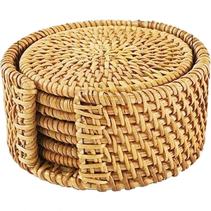 El Dokuma Rattan Placemat Örgülü Rattan Coaster Placemat ile Tutucu 8cm