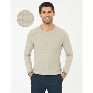 Pierre Cardin Erkek Kum Melanj Slim Fit Bisiklet Yaka Triko Kazak 50248536-VR123