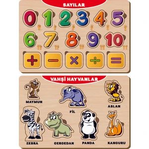 Ahşap Bul Tak Eğitici 2 Adet Yapboz Puzzle Seti