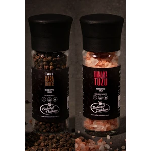 Baharat Dükkanı Karabiber ve Himalaya Tuzu Helal Gurme Değirmen Seti 50g+110g Yüksek Aromalı