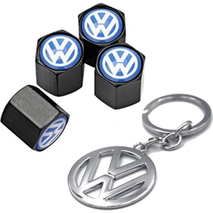 Volkswagen Mavi Logolu Sibop Kapağı 4 Adet ve Krom Anahtarlık