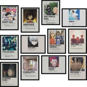 Anime Poster 12 Parça Mdf Tablo