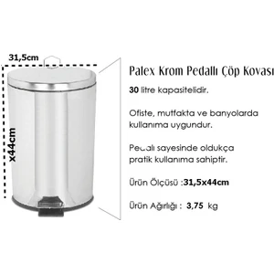 3700-330 Krom Pedallı Çöp Kovası 30 LT
