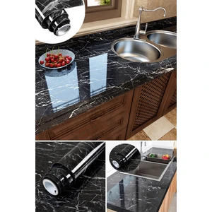 60 cm x 100 cm Siyah Mermer Desen Mutfak Banyo Dolap Tezgah Üstü Folyo Kaplama