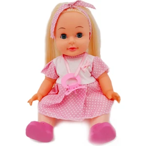 Altını Islatan Türkçe Konuşan Pembe Puantiye Elbiseli 35 Cm Roza Et Bebek