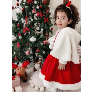 Noelcute Kırmızı Yılbaşı Kız Çocuk Elbise ve Beyaz Etol