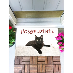 Buket Home Siyah Kedi Hoşgeldiniz Kapı Önü Paspası Dekoratif Kapı Paspası Dış Mekan Paspas Ev Içi Paspası 45X70CM