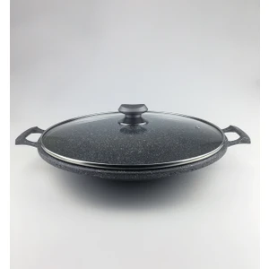 Oms 3279 Döküm Sac Tava Cam Kapaklı Gri 34 cm.