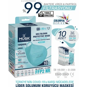Ffp2 Maske Turkuaz Renk 10 Adet