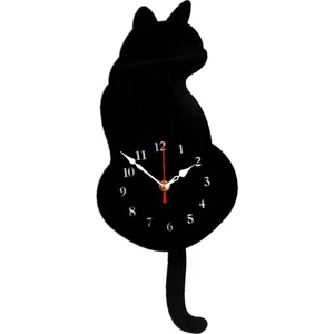 F Fityle Wagging-Kuyruk Kuvars Duvar Saati Ev Ofis Dekorasyonu Noel Hediyesi Siyah Kedi (Yurt Dışından)