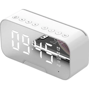 F Fityle Bluetooth 5.0 Hoparlör Fm Radyo Ayna LED Çalar Saat USB Şarj Ev Beyaz (Yurt Dışından)