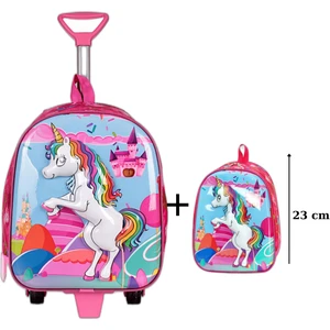 Unicorn Anaokulu Çanta Seti Çekçekli Çanta - Mini Sırt Çantası Pembe