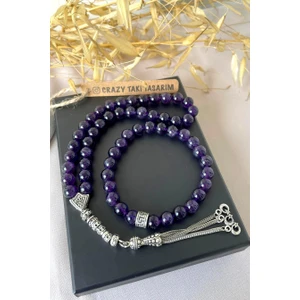 Crazy Takı Tasarım 8 mm Doğal Ametist Taşından Hediyelik Bileklik&tesbih Kombin