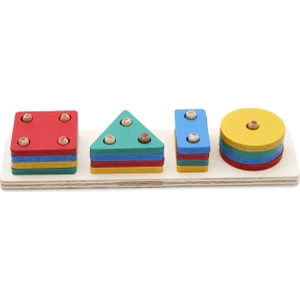 Wooden Toys Doğal Ahşap Eğitici Oyuncak Dikdörtgen 4'lü Sütun Geometrik Şekil HMH-062
