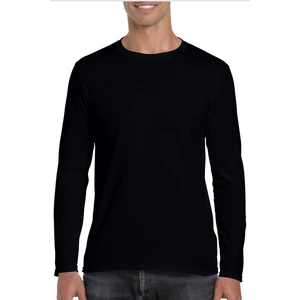 Düz Baskısız Basic Bisiklet Yaka Siyah Uzun Kollu Penye Erkek T-Shirt